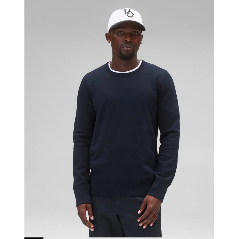 Reigning Champ Mens Midweight Terry Slim Crewneck Sweatshirt Navy‎ Blue Sz S